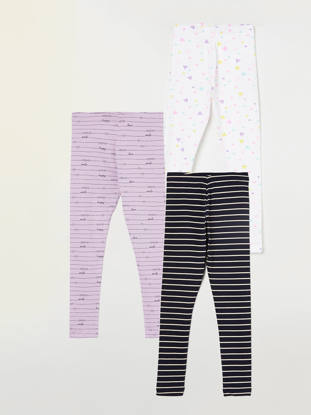 

Fame Forever by Lifestyle Girls Pack Of 3 Printed Ankle Length Leggings, Purple
