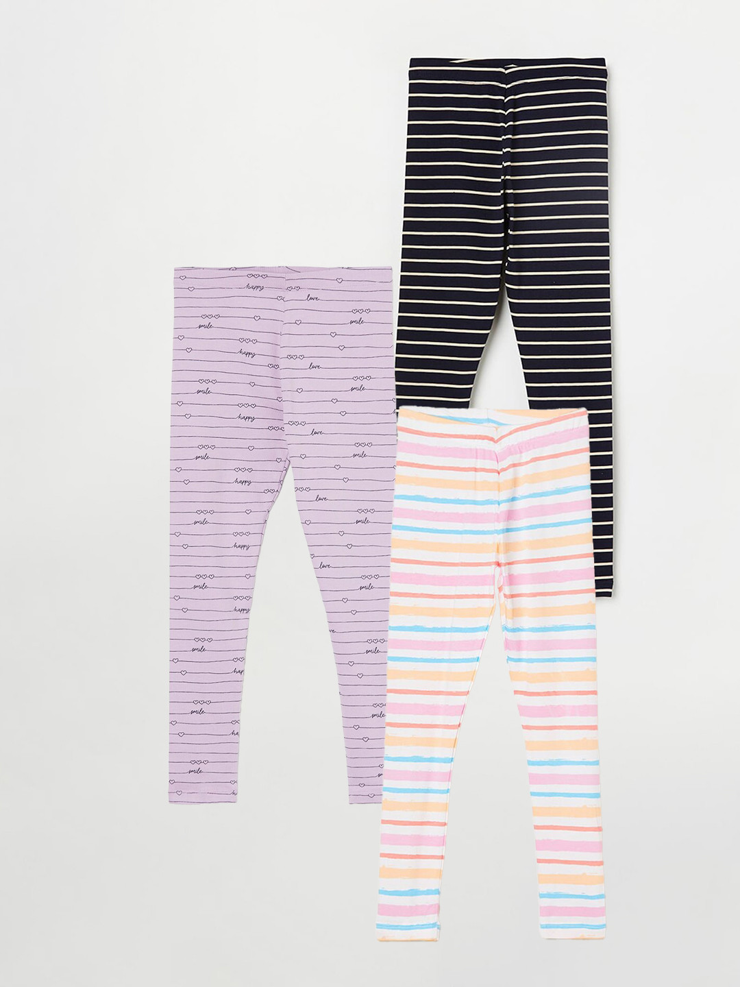 

Fame Forever by Lifestyle Girls Pack Of 3 Striped Ankle Length Leggings, White