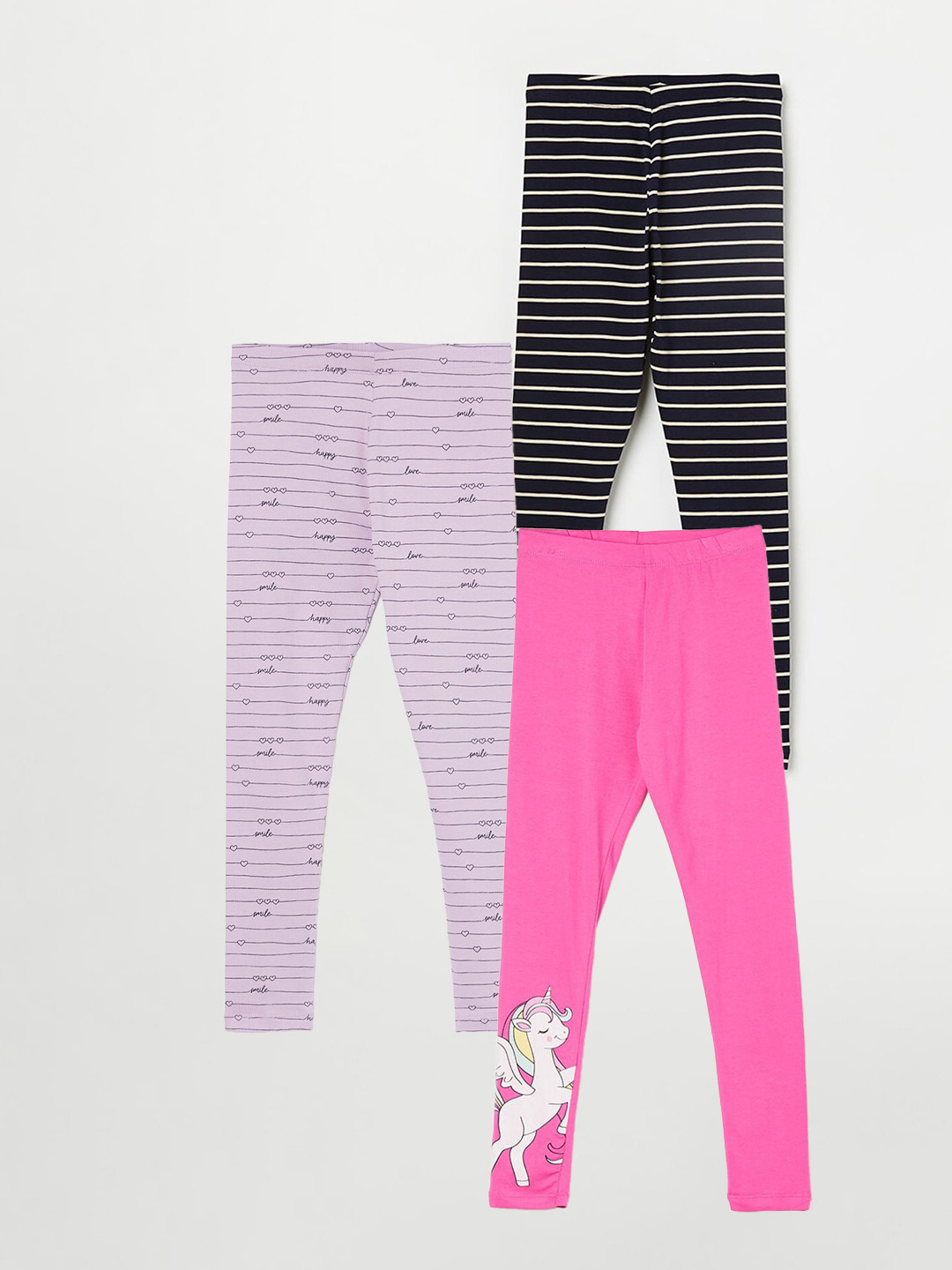 

Fame Forever by Lifestyle Girls Pack Of 3 Printed Ankle Length Leggings, Pink