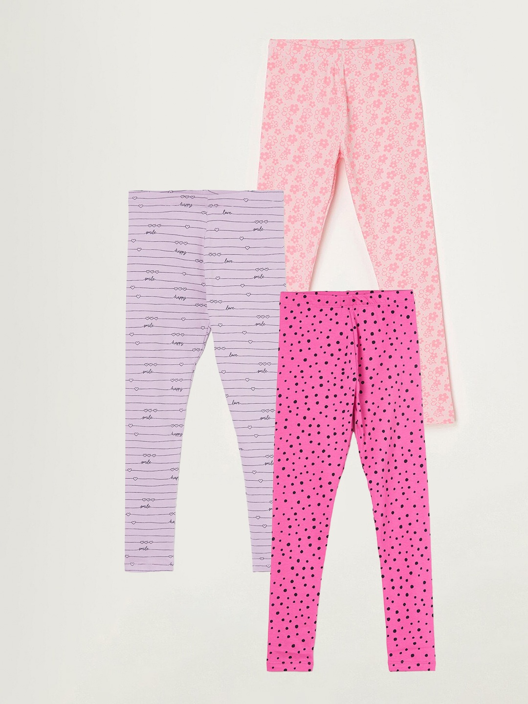 

Fame Forever by Lifestyle Girls Pack Of 3 Printed Ankle Length Leggings, Pink