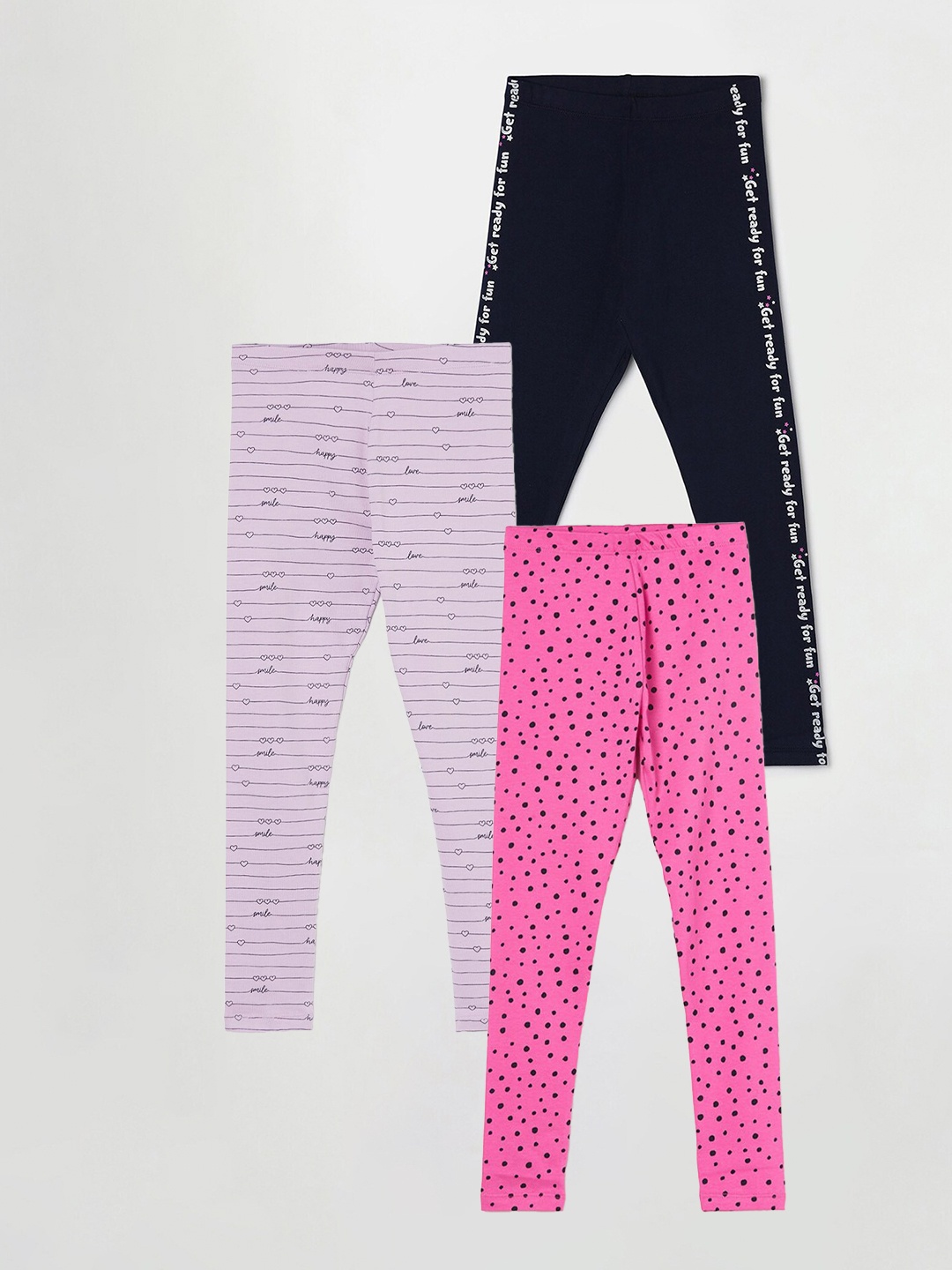 

Fame Forever by Lifestyle Girls Pack Of 3 Printed Ankle Length Leggings, Pink