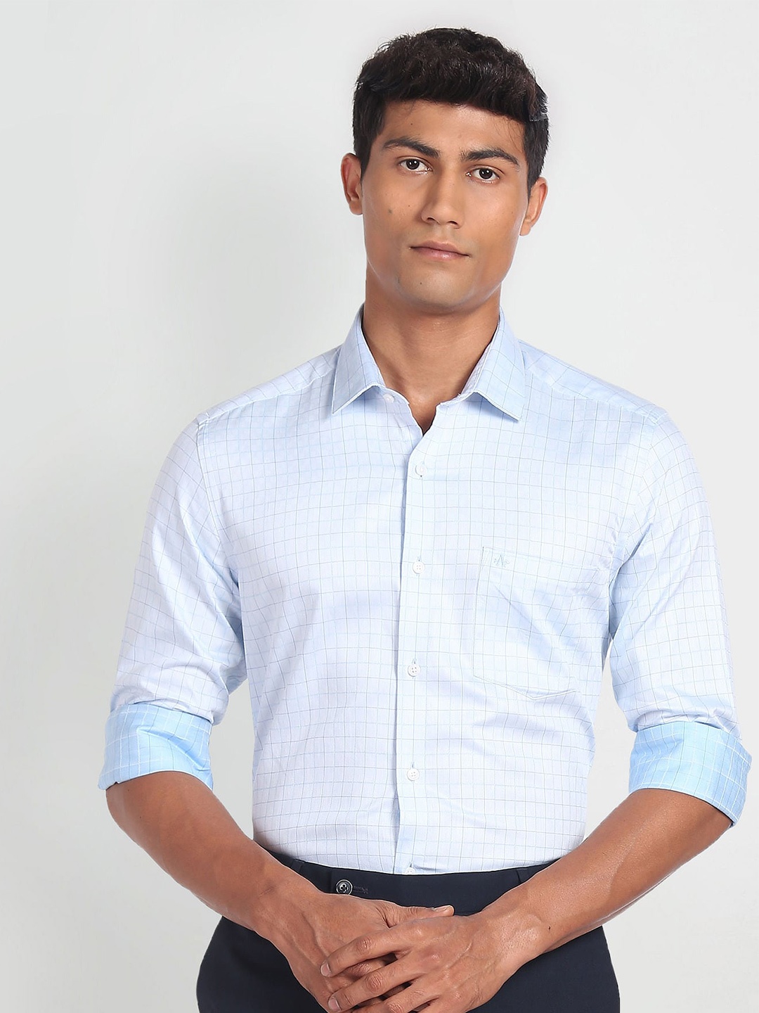 

Arrow Slim Fit Geometric Printed Spread Collar Pure Cotton Formal Shirt, Blue