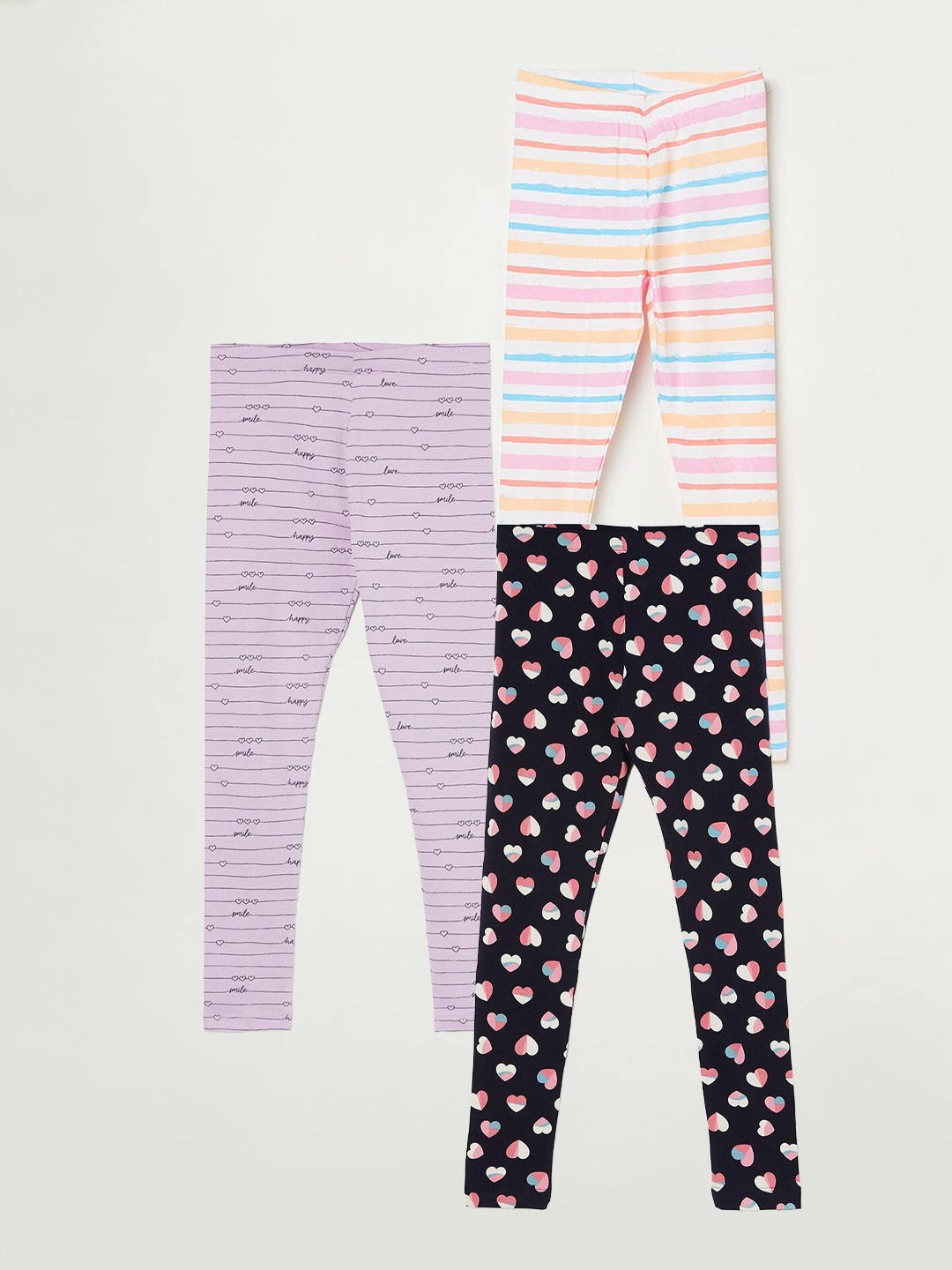 

Fame Forever by Lifestyle Girls Pack Of 3 Printed Ankle Length Leggings, Purple