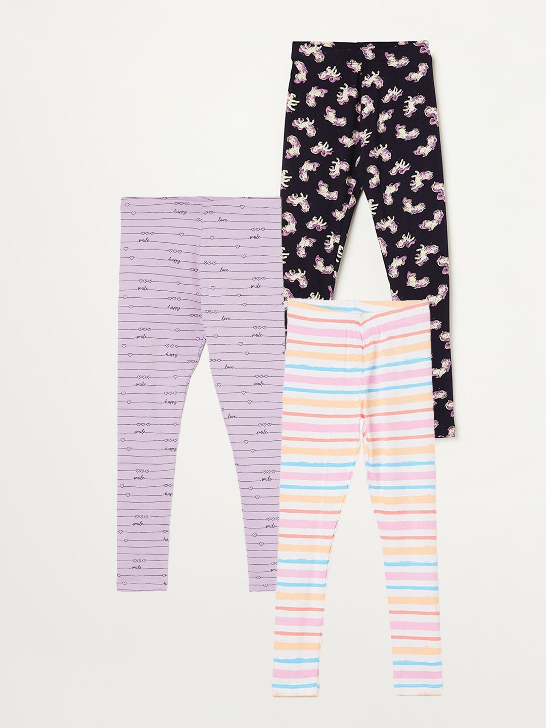 

Fame Forever by Lifestyle Girls Pack Of 3 Striped Ankle Length Leggings, White