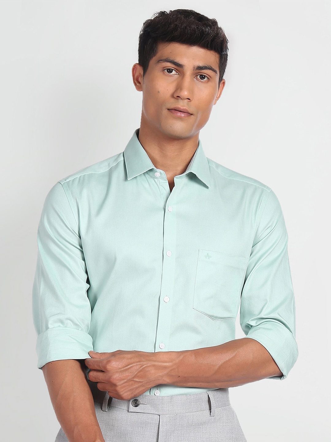 

Arrow Slim Fit Spread Collar Pure Cotton Formal Shirt, Green