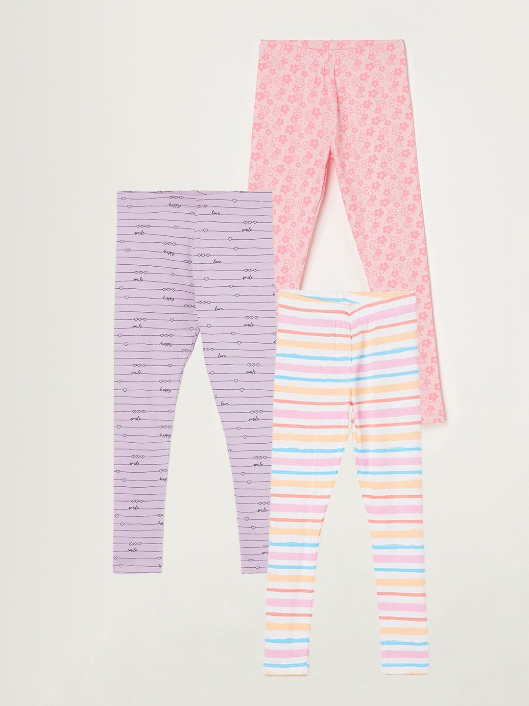 

Fame Forever by Lifestyle Girls Pack Of 3 Printed Ankle Length Leggings, Purple