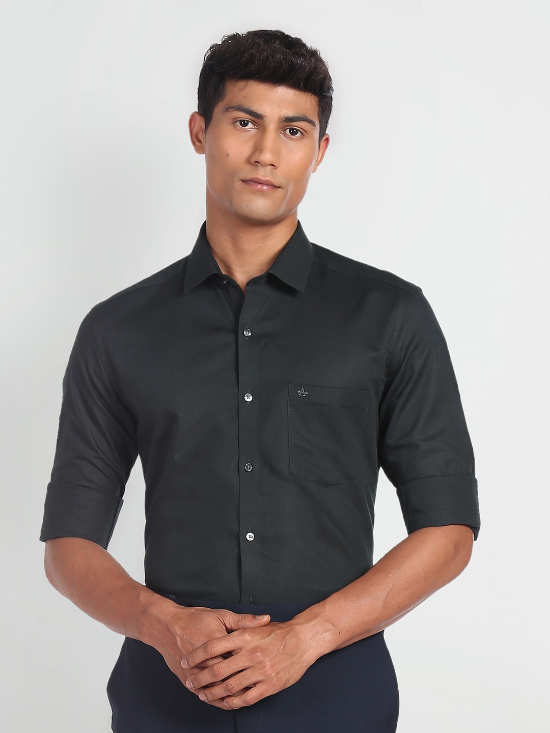 

Arrow Slim Fit Spread Collar Formal Shirt, Black