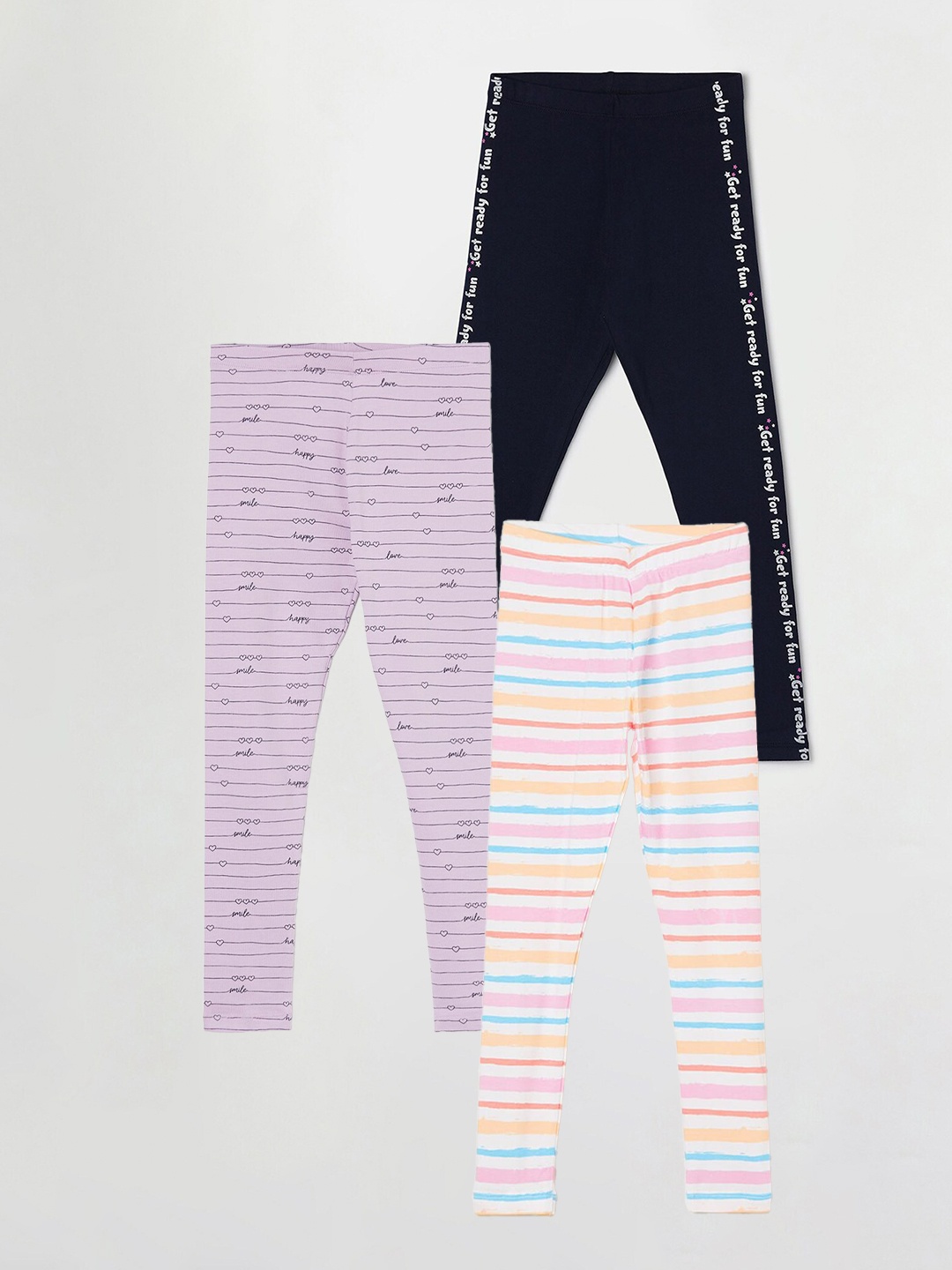 

Fame Forever by Lifestyle Girls Pack Of 3 Printed Ankle Length Leggings, Purple
