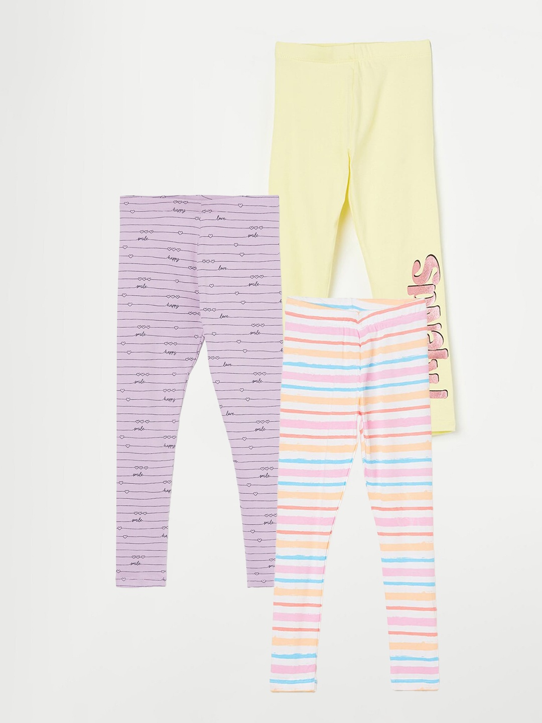 

Fame Forever by Lifestyle Girls Pack Of 3 Printed Ankle Length Leggings, White
