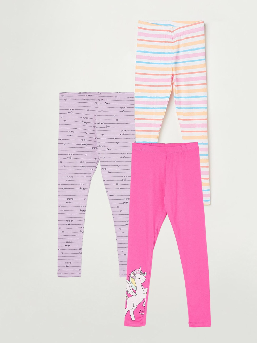 

Fame Forever by Lifestyle Girls Pack Of 3 Printed Ankle Length Leggings, Pink