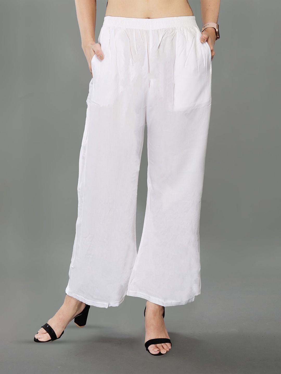 

Comfy Pro Wide Leg Ethnic Palazzos, White