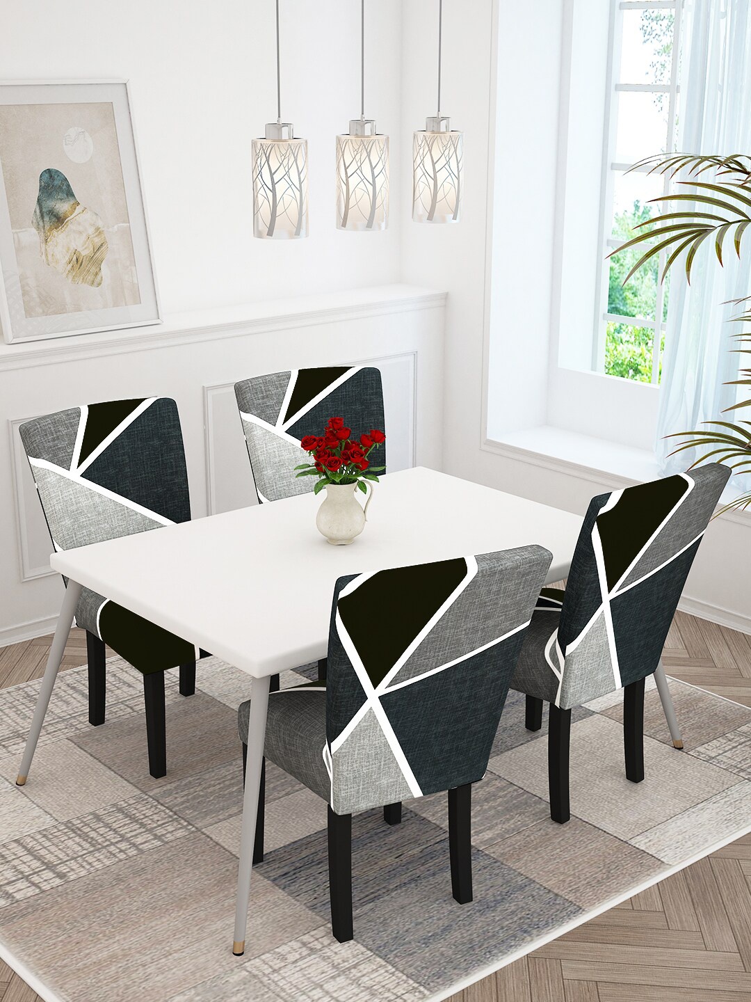 

Story@home Grey 6 Pieces Geometric Printed Chair Covers