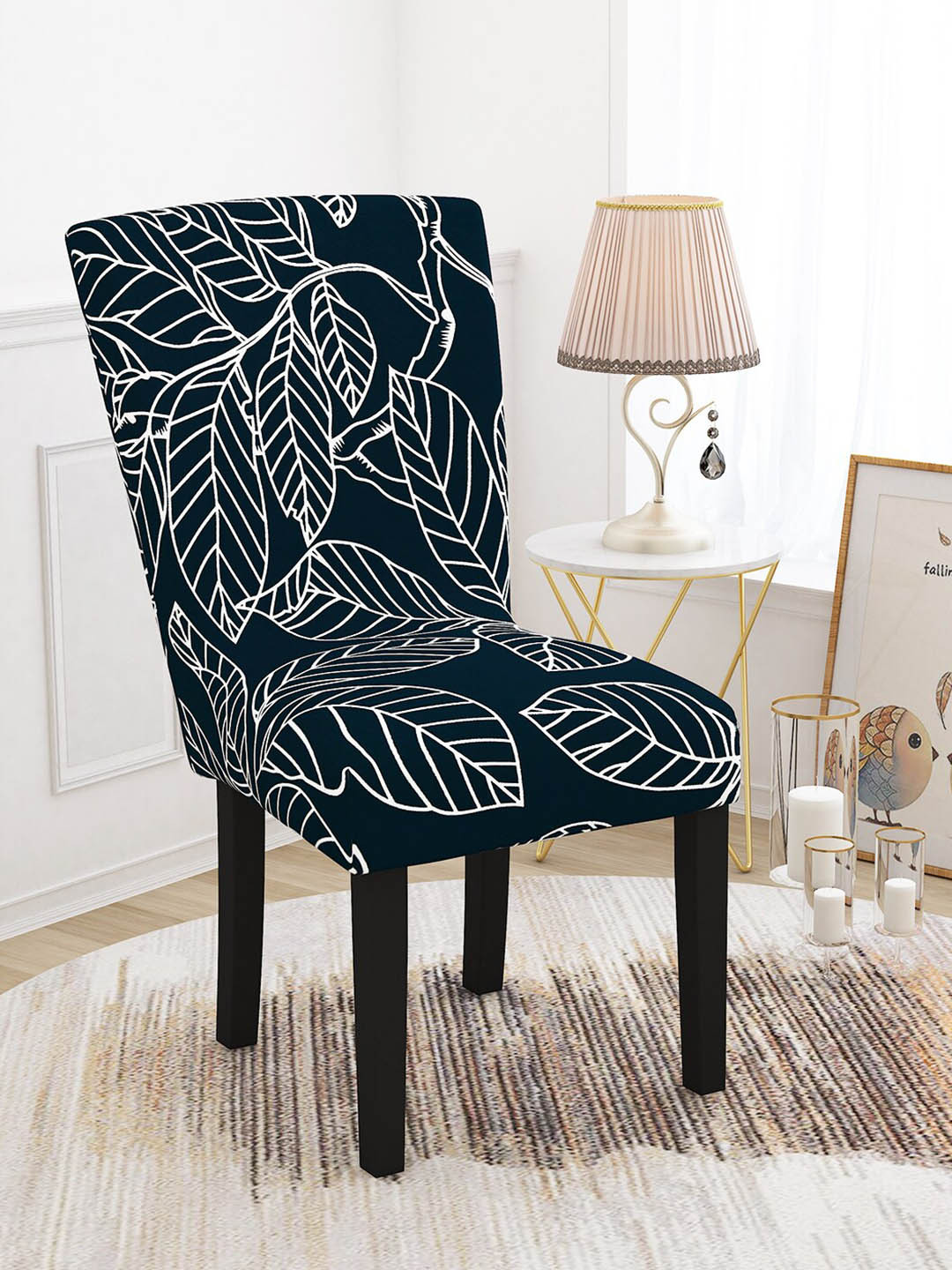 

Story@home Navy Blue 2 Pieces Floral Printed Chair Covers