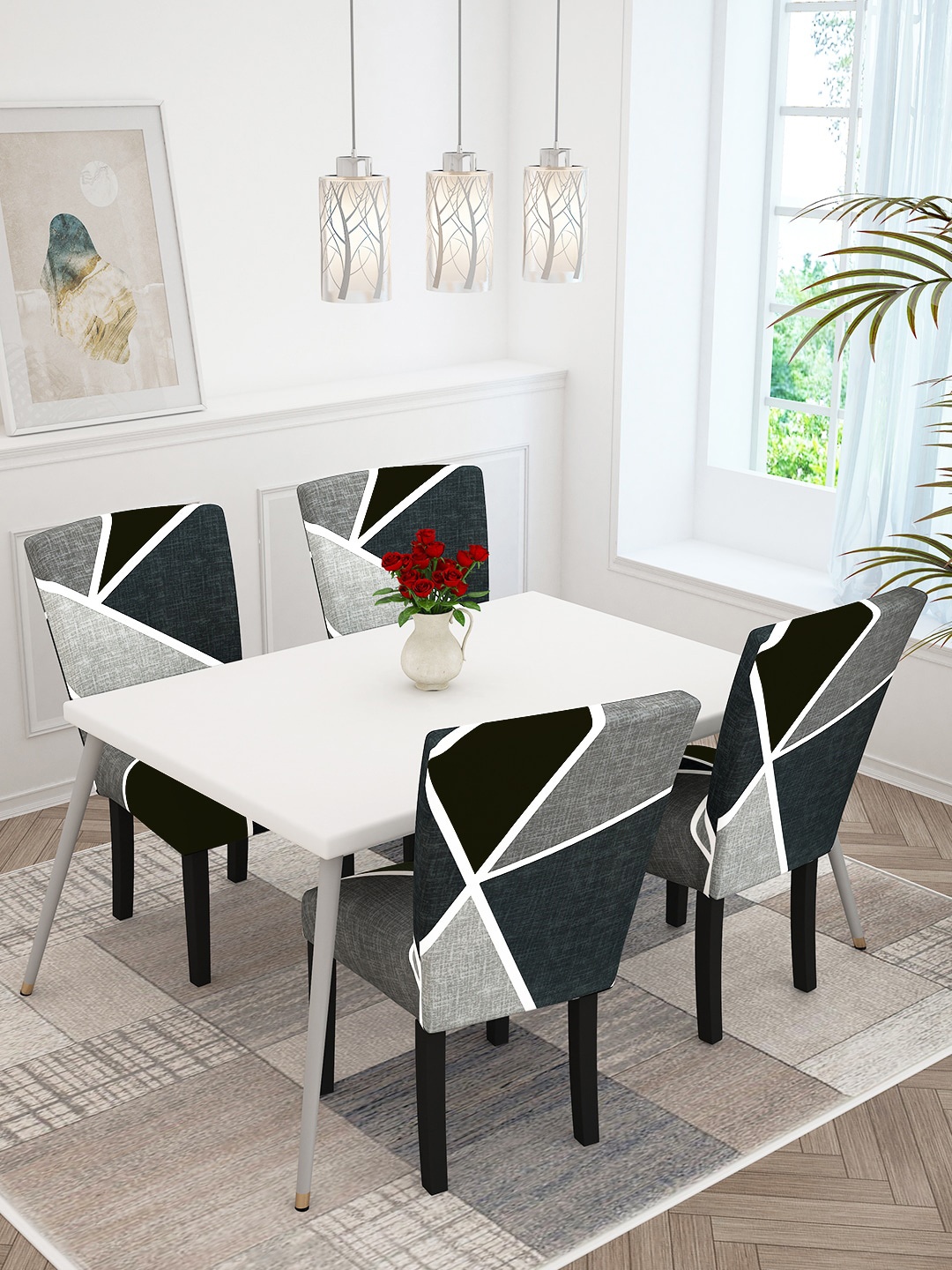 

Story@home Grey 2 Pieces Geometric Printed Chair Covers