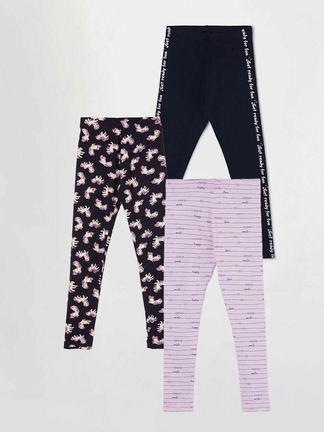 

Fame Forever by Lifestyle Girls Pack Of 3 Printed Ankle Length Leggings, Navy blue
