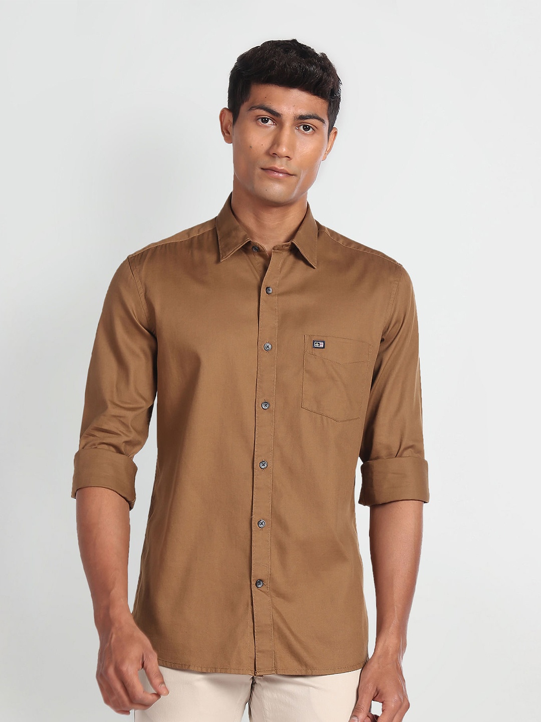 

Arrow Sport Slim Fit Spread Collar Pure Cotton Casual Shirt, Brown