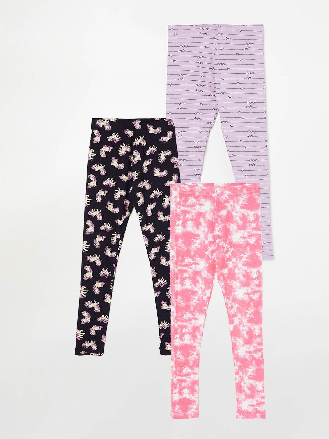 

Fame Forever by Lifestyle Girls Pack Of 3 Printed Ankle Length Leggings, Purple