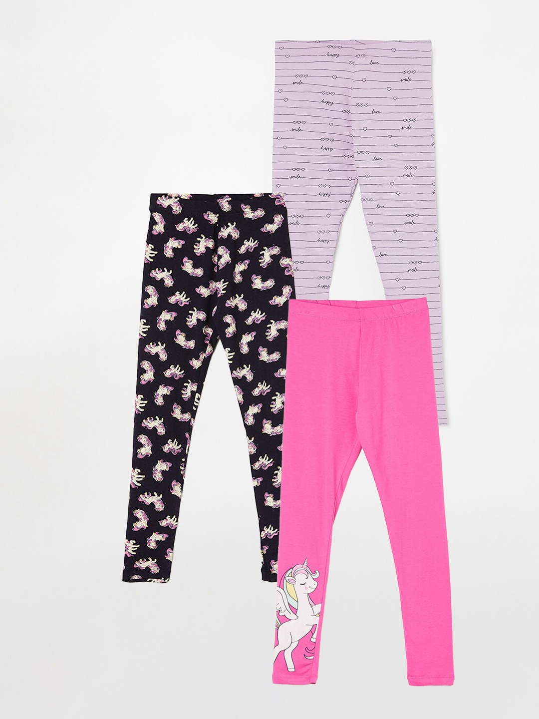 

Fame Forever by Lifestyle Girls Pack Of 3 Printed Ankle Length Leggings, Pink