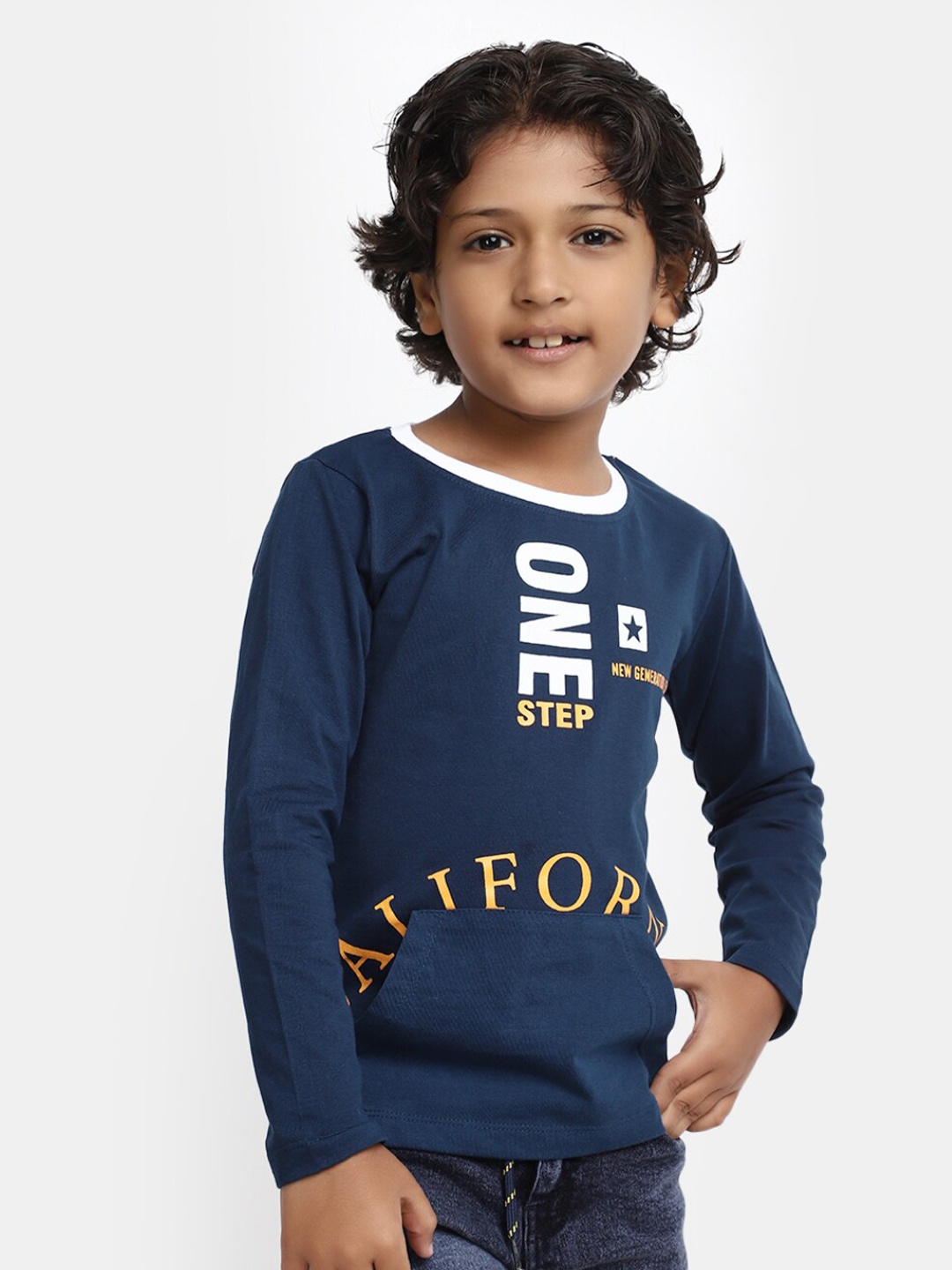V-Mart Boys Typography Printed Cotton T-Shirt, Navy blue