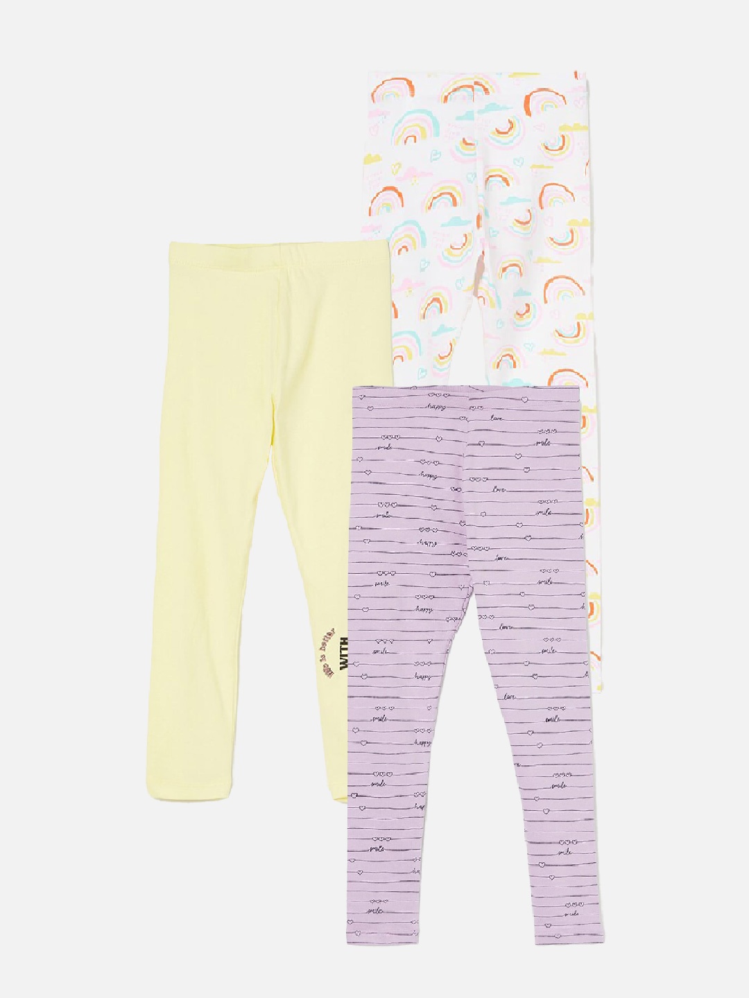 

Fame Forever by Lifestyle Girls Pack Of 3 Printed Ankle Length Leggings, Purple