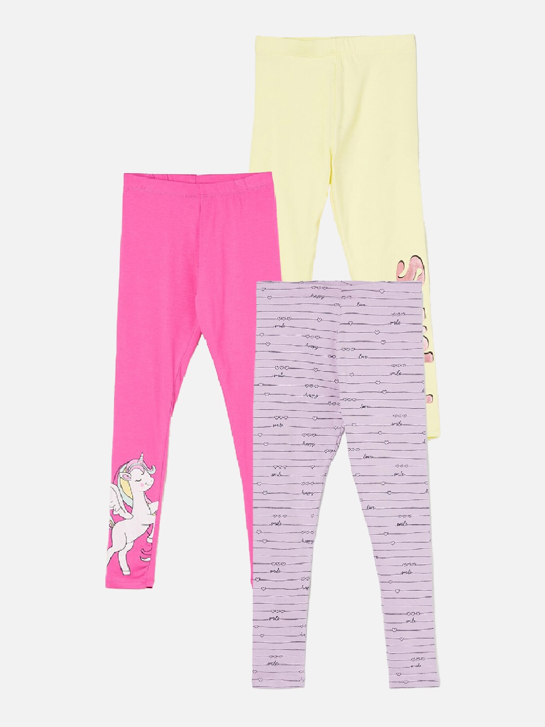 

Fame Forever by Lifestyle Girls Pack Of 3 Printed Ankle Length Leggings, Pink