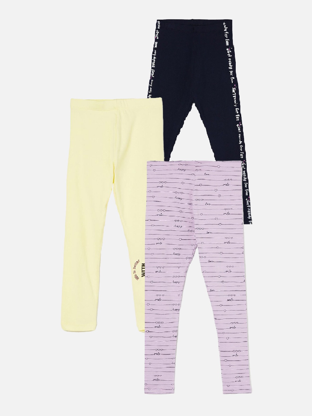 

Fame Forever by Lifestyle Girls Pack Of 3 Printed Ankle Length Leggings, Purple