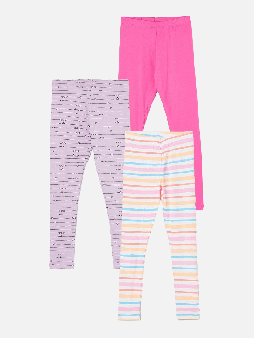 Fame Forever by Lifestyle Girls Pack Of 3 Printed Ankle Length Leggings, White