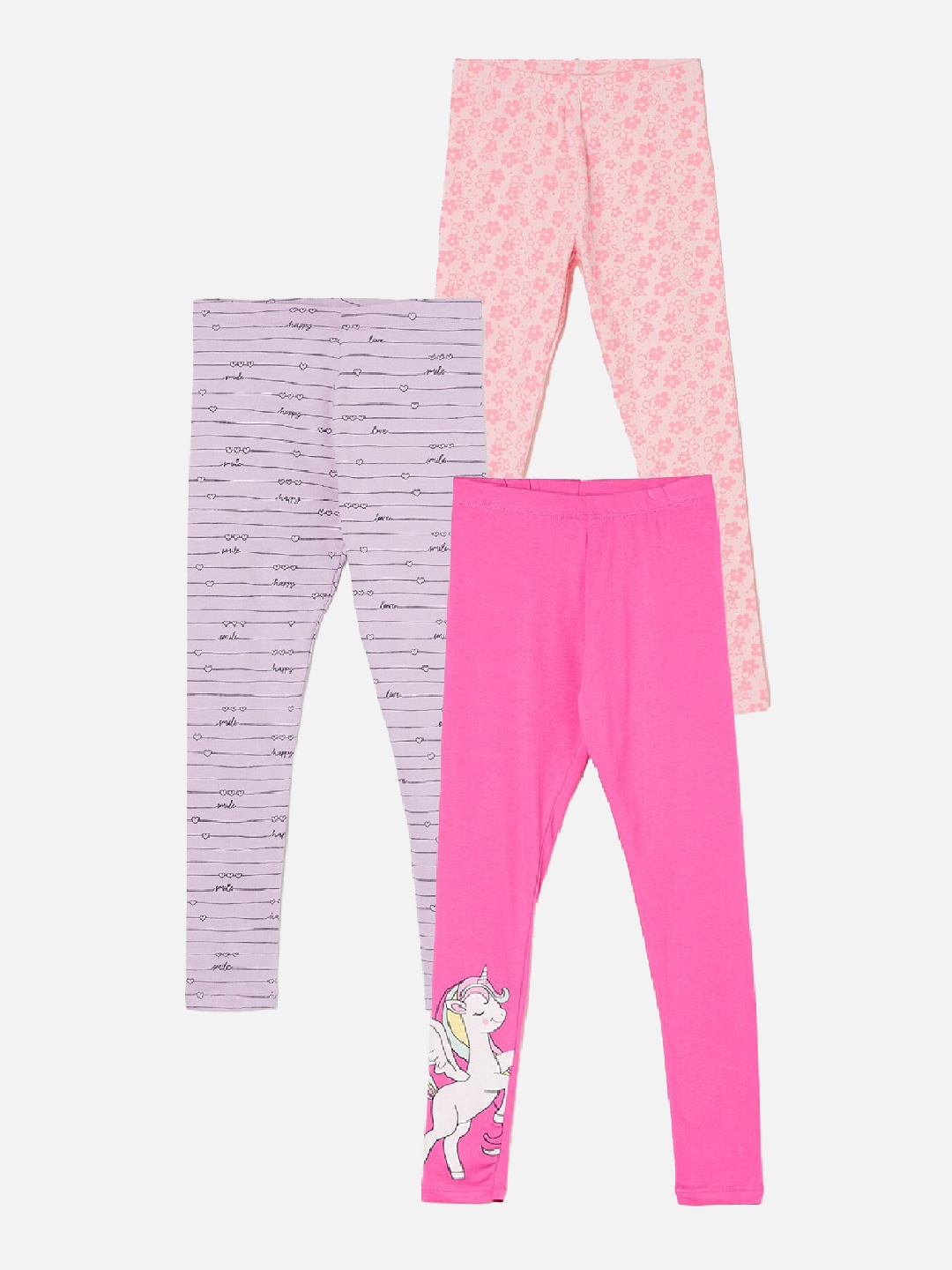 

Fame Forever by Lifestyle Girls Pack Of 3 Printed Ankle Length Leggings, Pink