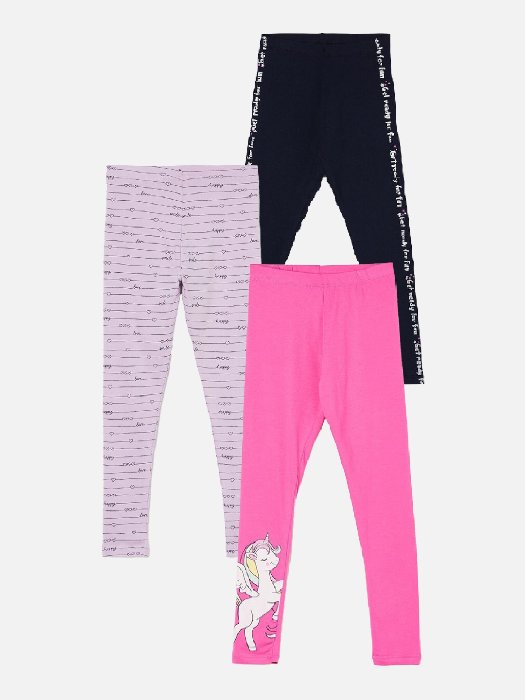 

Fame Forever by Lifestyle Girls Pack Of 3 Printed Ankle Length Leggings, Pink