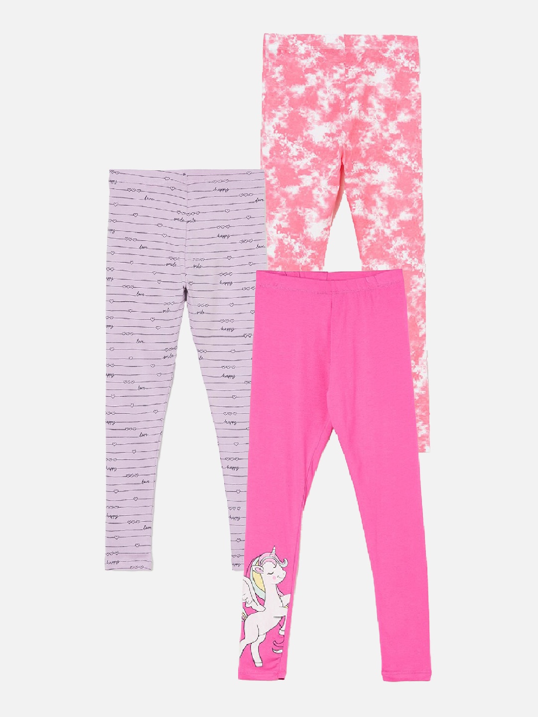 

Fame Forever by Lifestyle Girls Pack Of 3 Printed Ankle Length Leggings, Pink
