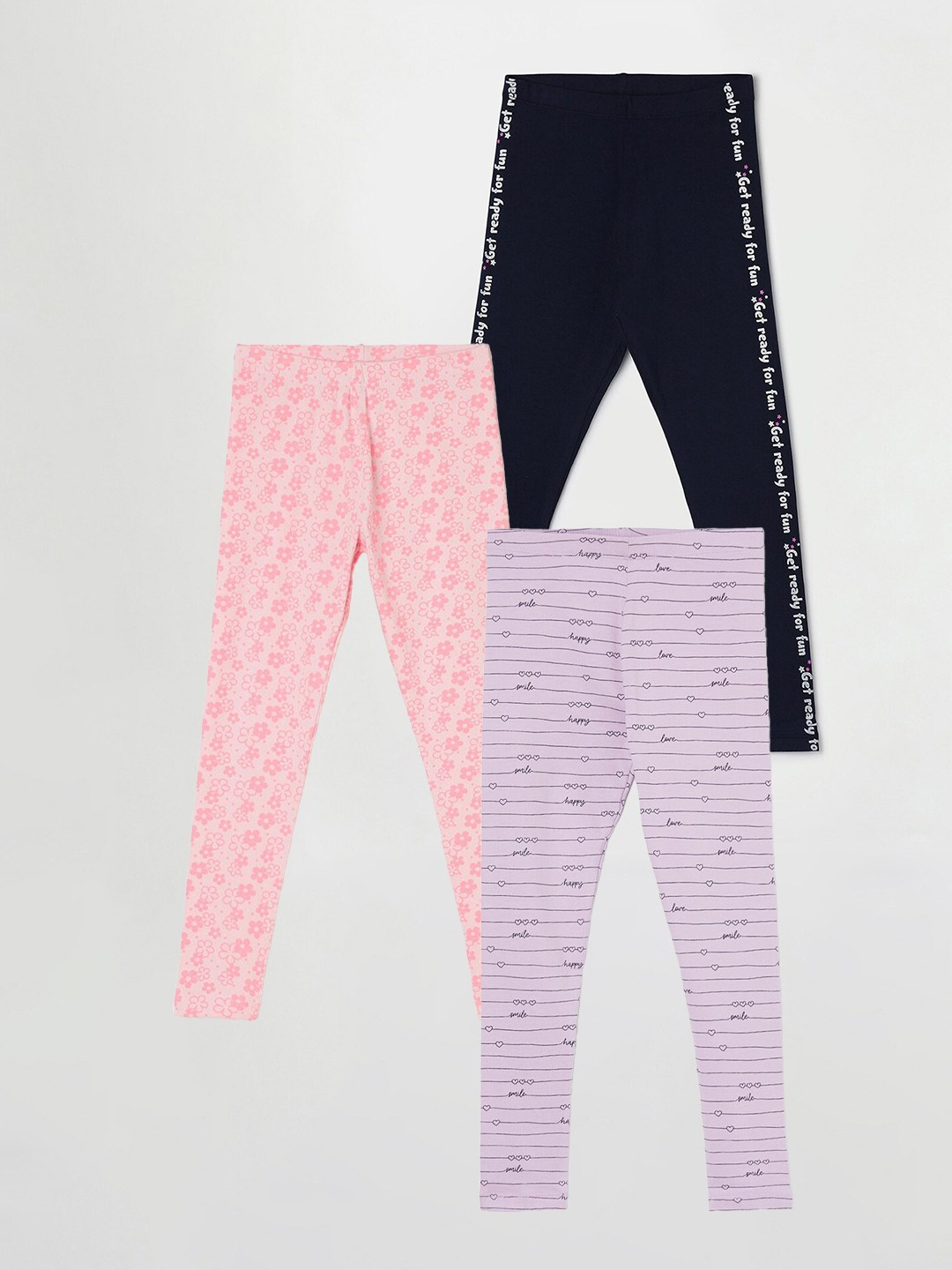 

Fame Forever by Lifestyle Girls Pack Of 3 Printed Ankle Length Leggings, Lavender