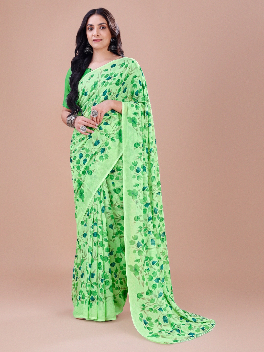 

Dori Floral Printed Pure Georgette Saree, Green