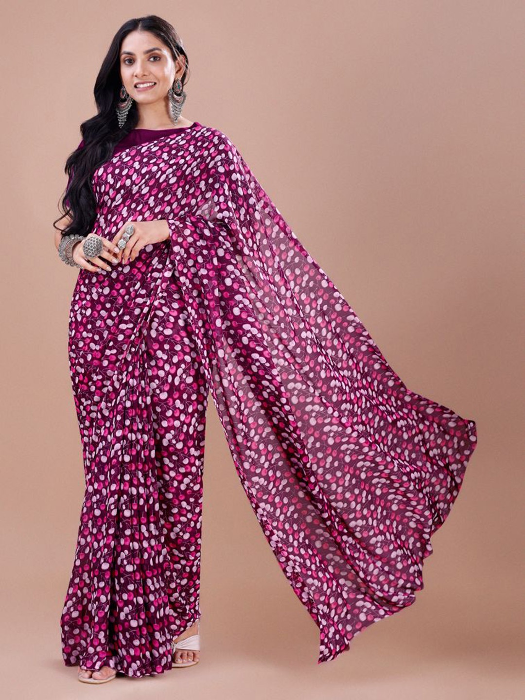 

Dori Floral Printed Pure Georgette Saree, Burgundy