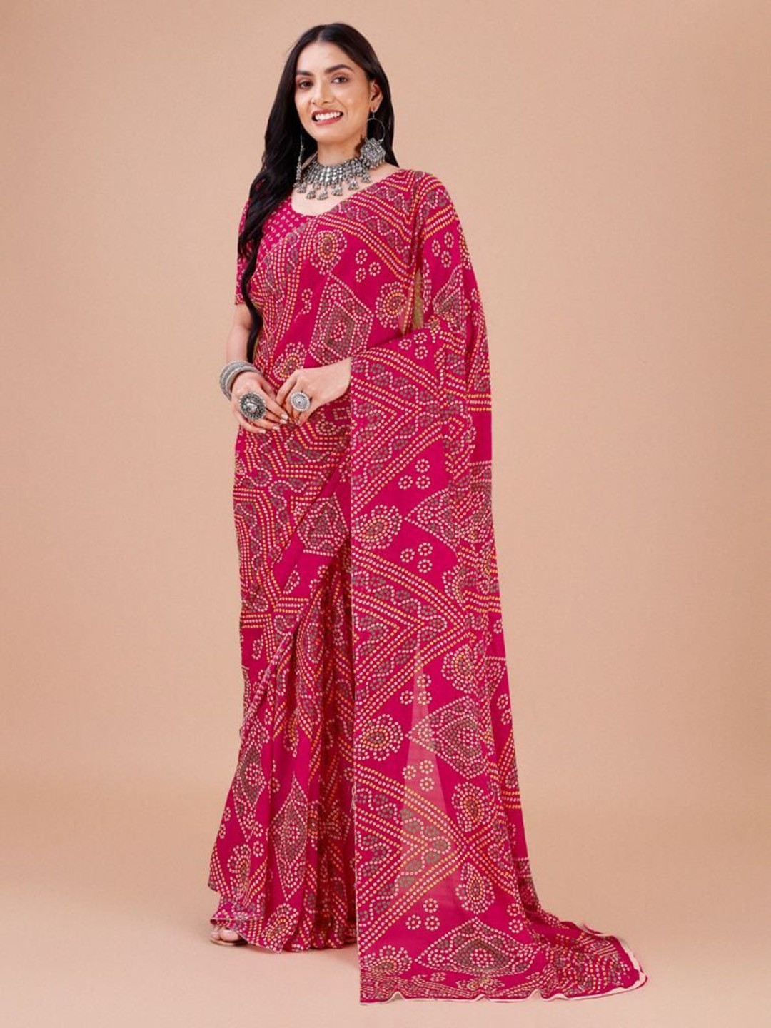 

Dori Bandhani Printed Pure Georgette Saree, Pink