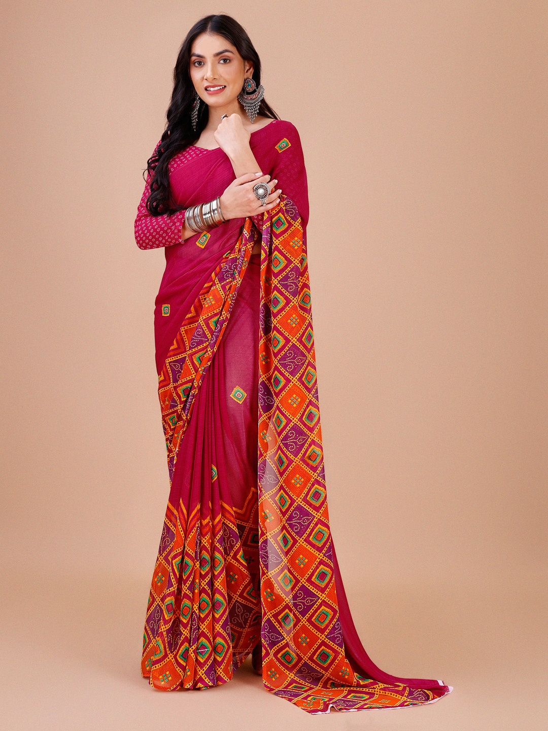 

Dori Ethnic Motifs Printed Pure Georgette Saree, Pink