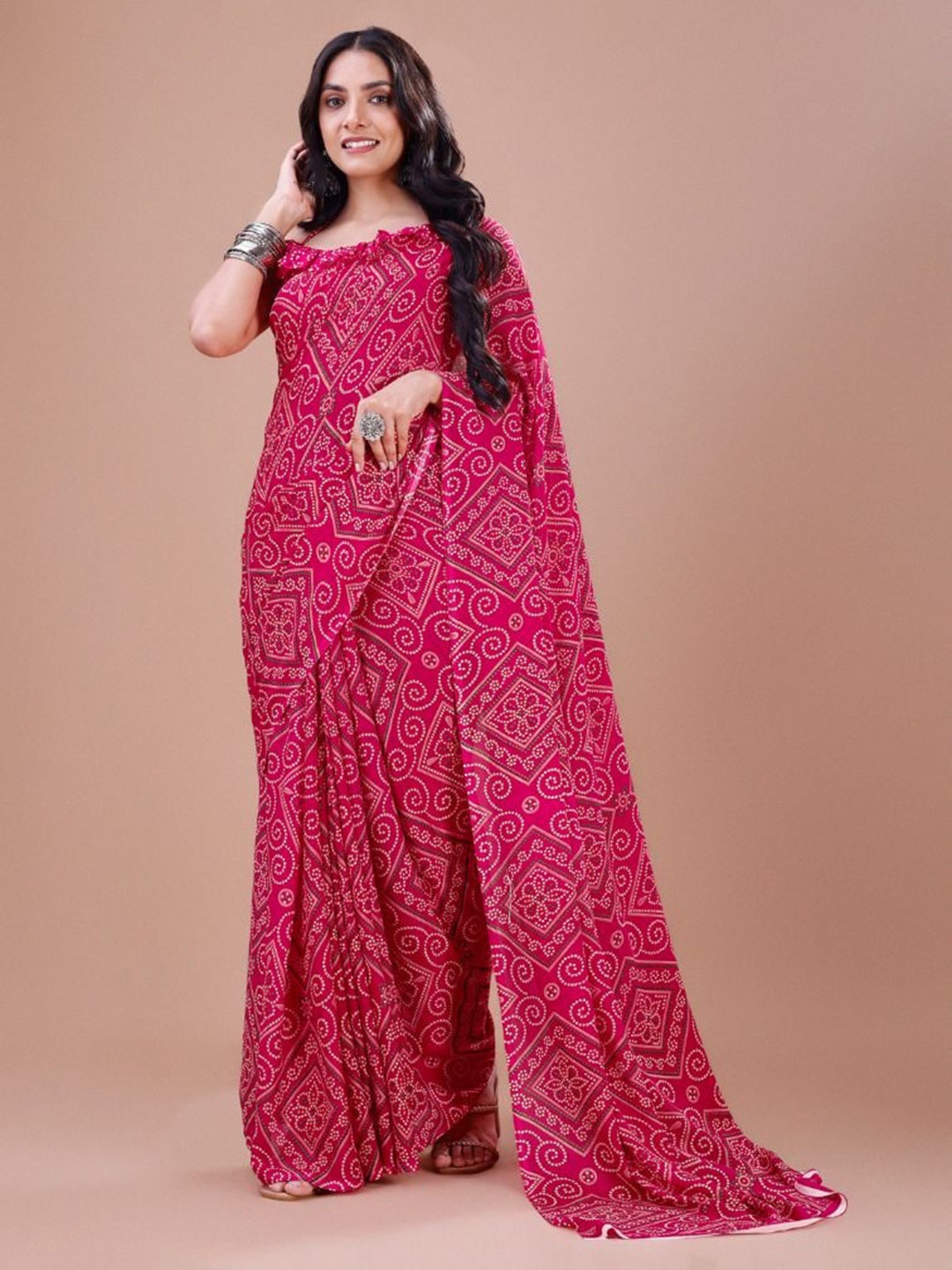 

Dori Bandhani Printed Pure Georgette Saree, Pink