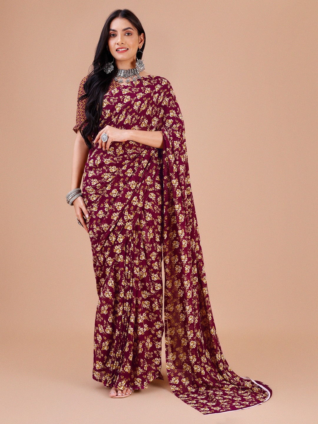 

Dori Floral Printed Pure Georgette Saree, Purple