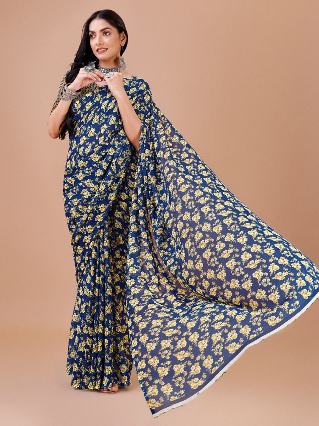 

Dori Floral Printed Pure Georgette Saree, Blue