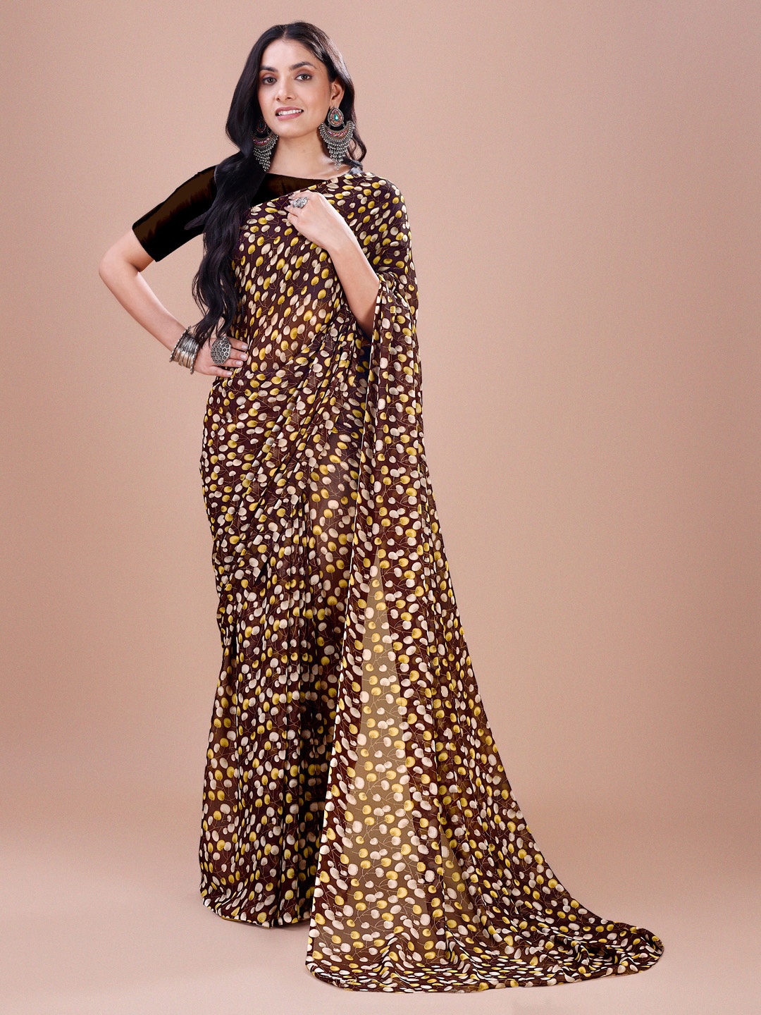 

Dori Abstract Printed Pure Georgette Saree, Brown