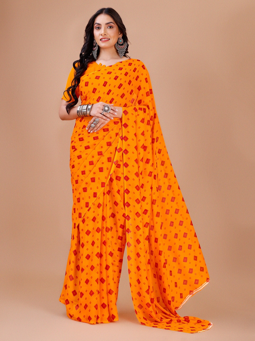 

Dori Geometric Printed Pure Georgette Saree, Yellow
