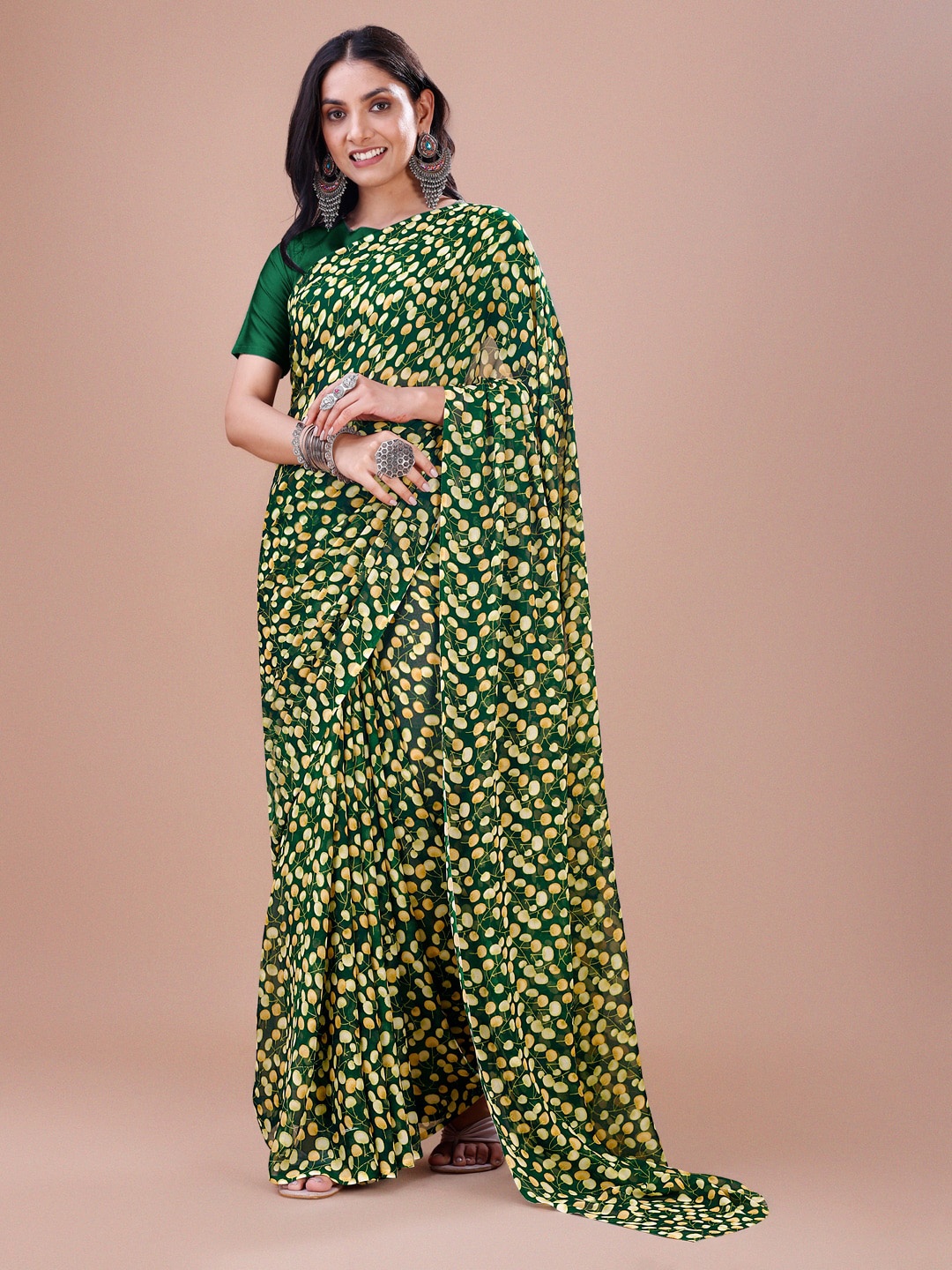 

Dori Floral Printed Pure Georgette Saree, Green
