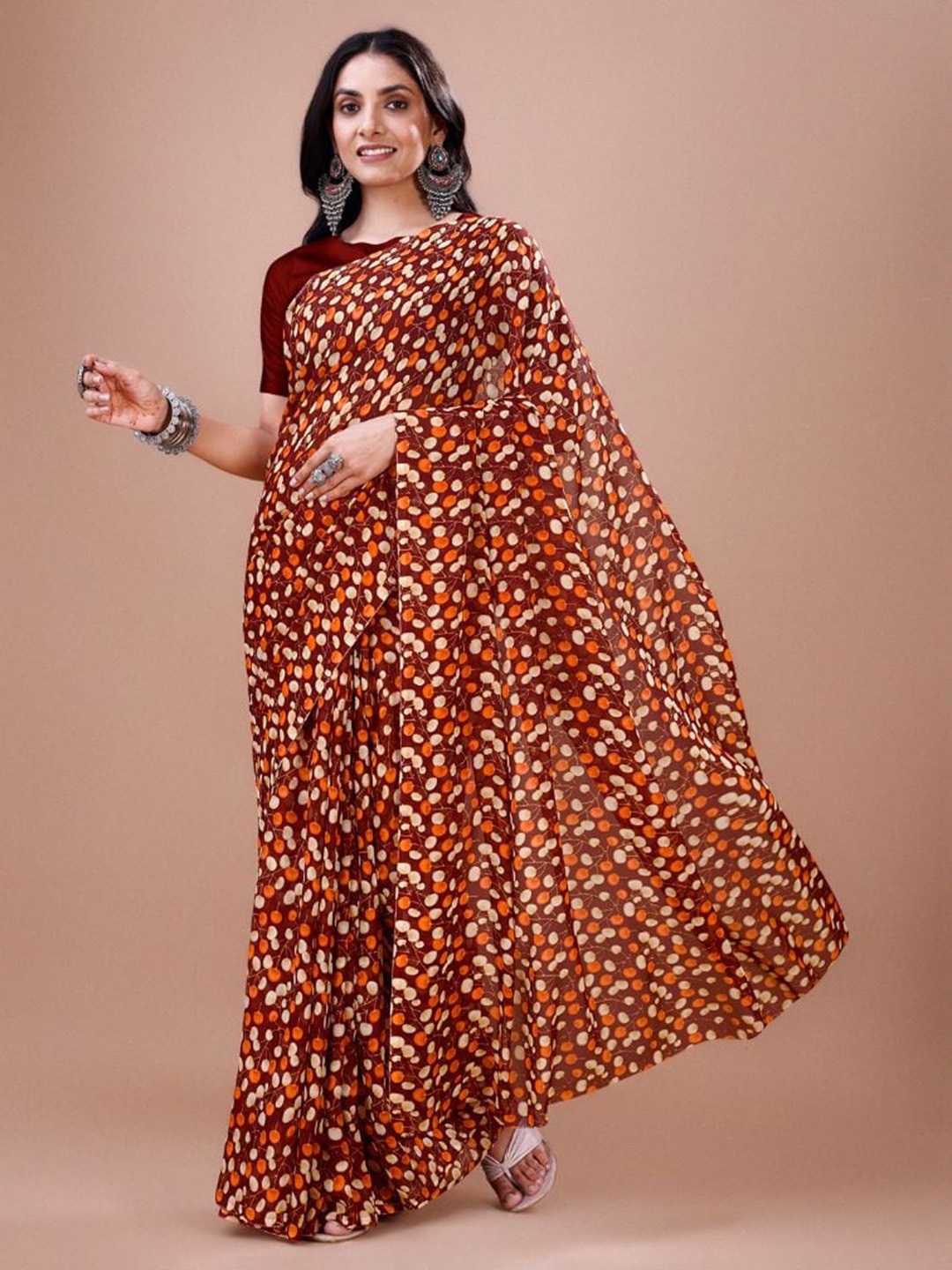 

Dori Floral Printed Pure Georgette Saree, Maroon
