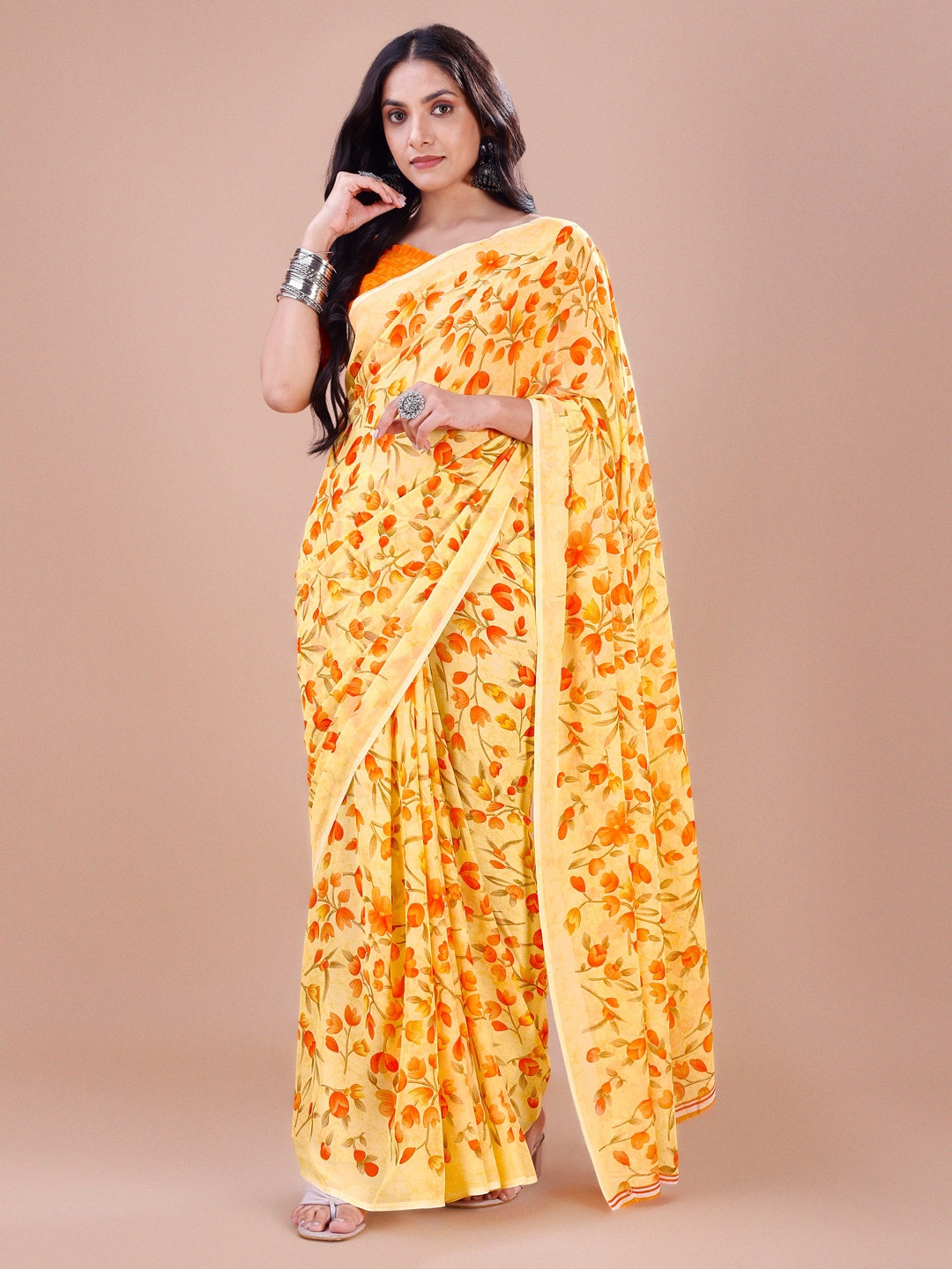 

Dori Floral Printed Pure Georgette Saree, Yellow