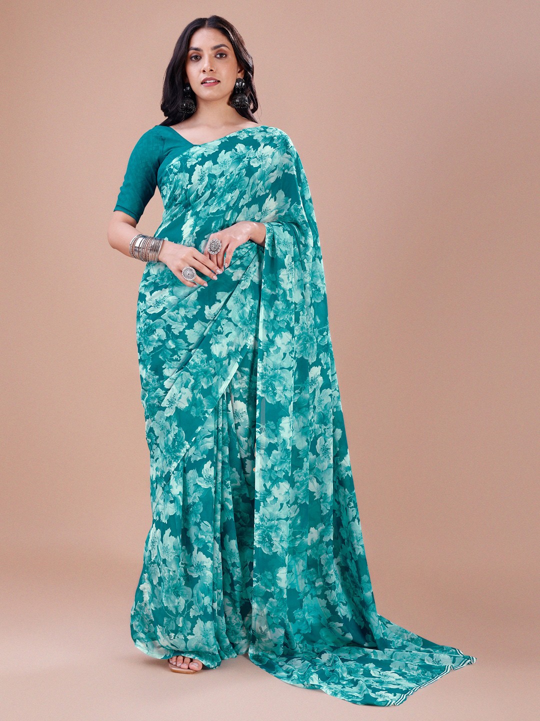 

Dori Floral Printed Pure Georgette Saree, Blue