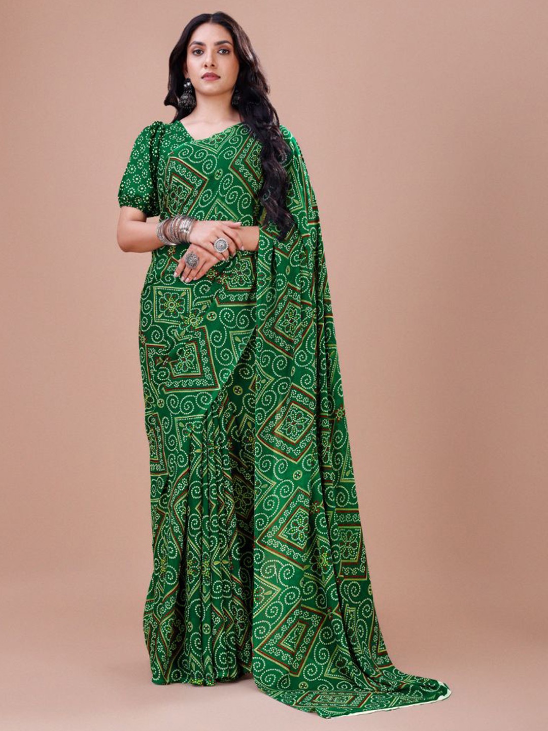 

Dori Bandhani Printed Pure Georgette Saree, Green