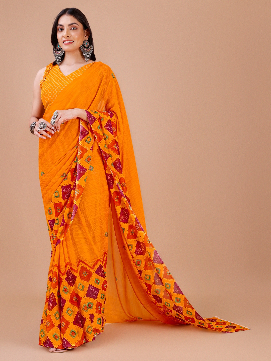 

Dori Geometric Printed Pure Georgette Saree, Mustard