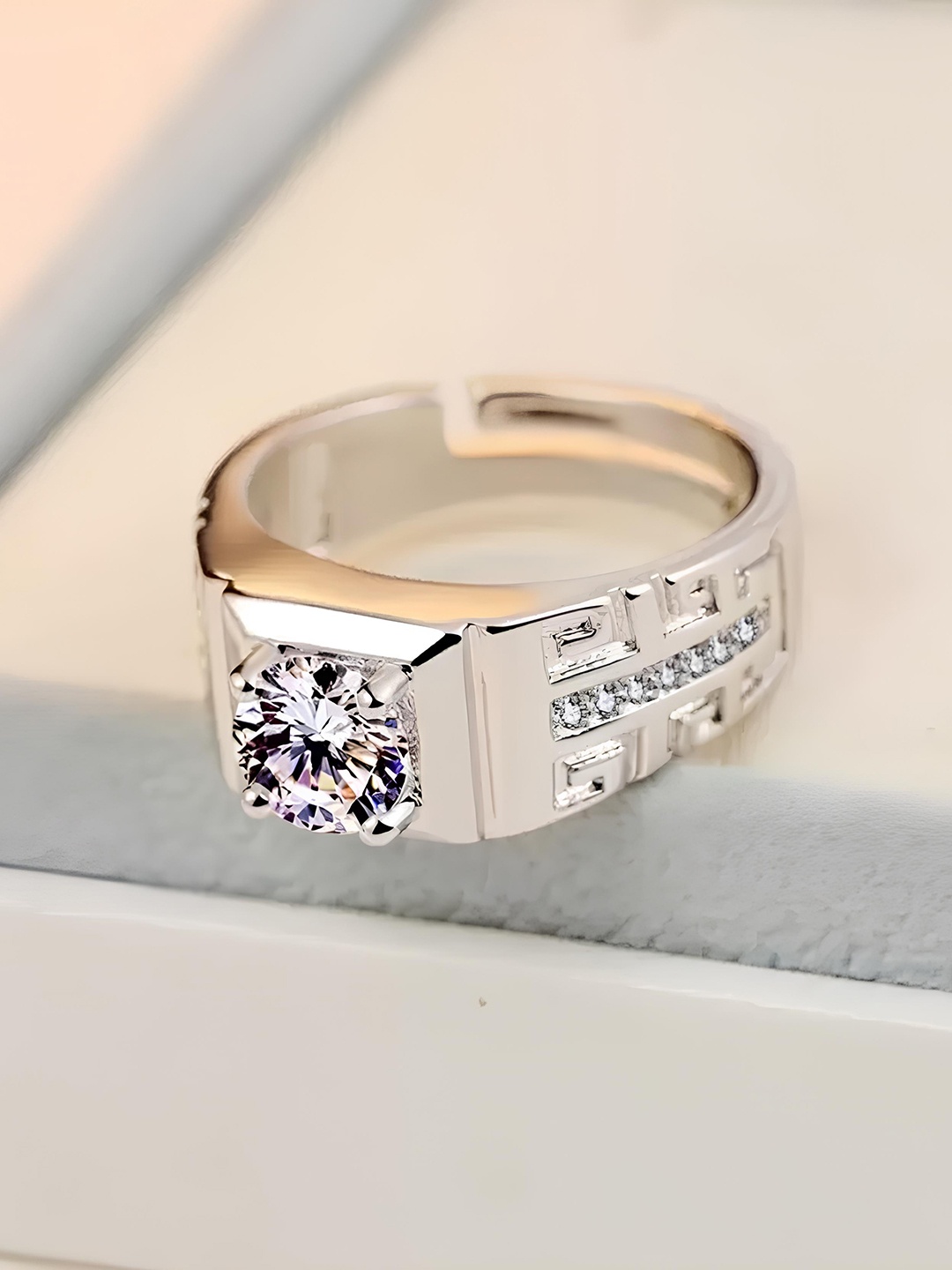 

KARISHMA KREATIONS Silver-Plated Stainless Steel AD-Stone Studded Finger Ring