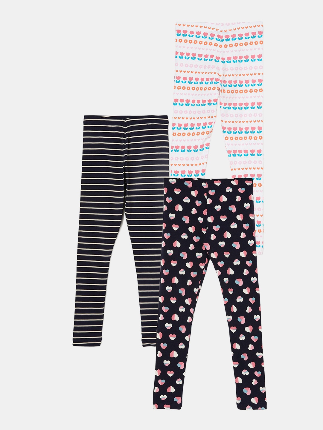 

Fame Forever by Lifestyle Girls Pack Of 3 Printed Ankle Length Leggings, Navy blue