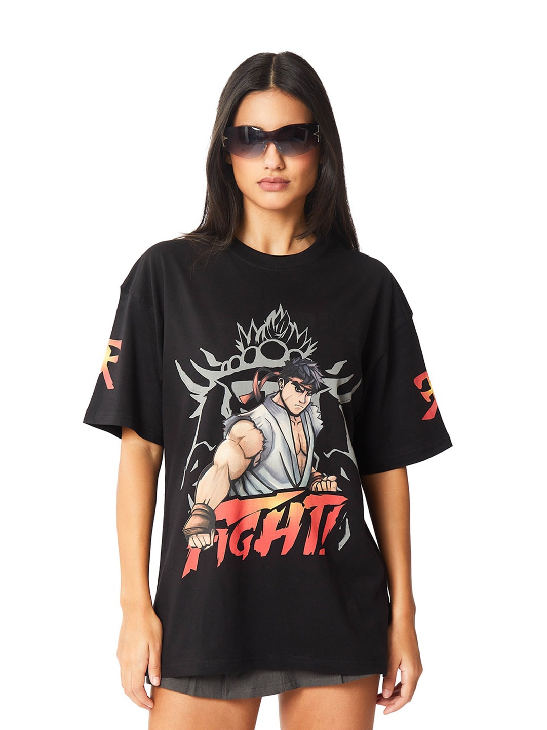Bonkers Corner Oversized Graphic Printed Cotton T-shirt, Black