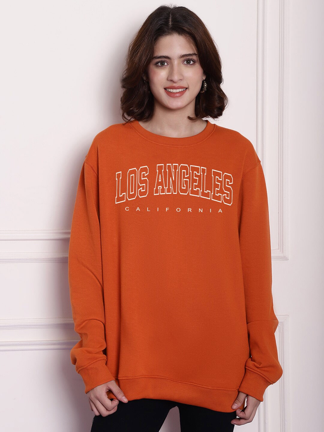 

Imsa Moda Typography Printed Long Sleeves Fleece Oversized Pullover, Orange